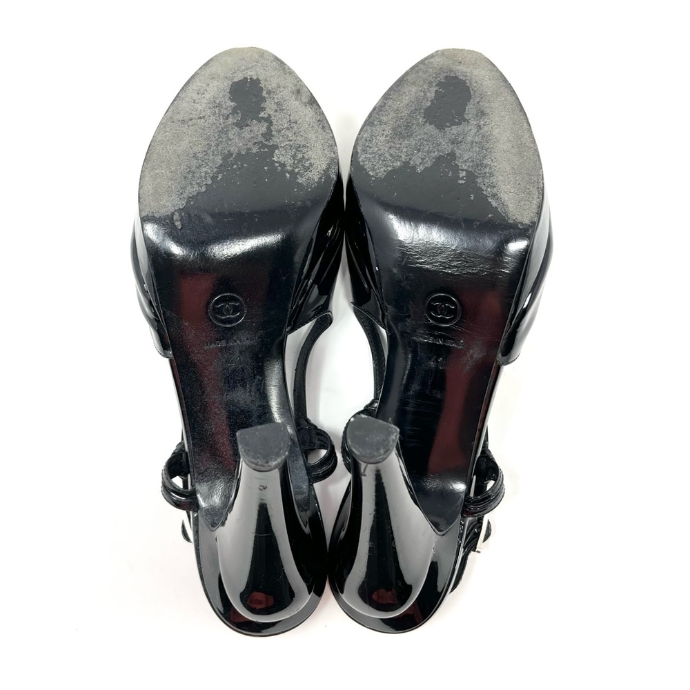 Chanel Black White Patent Leather Cap Toe Two Tone Slingback Heels Pumps 41 11 - Picture 10 of 11